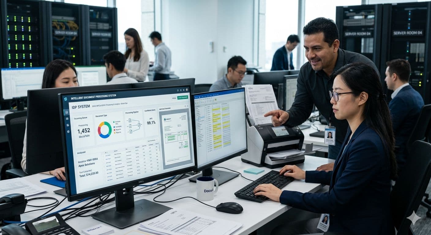 Document processing workflow with scanned supplier records and OCR extraction.