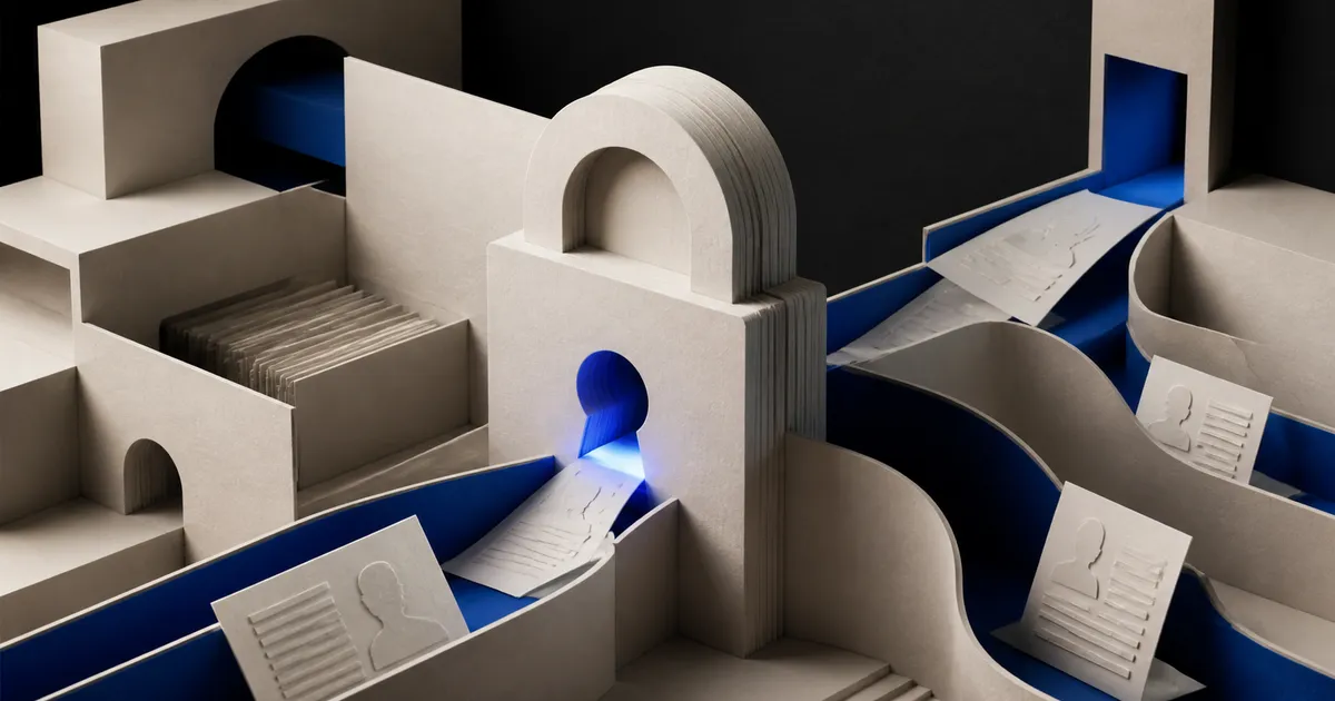 Protected personal data records moving through controlled privacy pathways